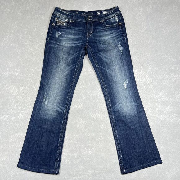 Miss Me Jeans Womens Size 29 Blue Boot Distress Jeweled Flap Pockets 3514 - Picture 4 of 15